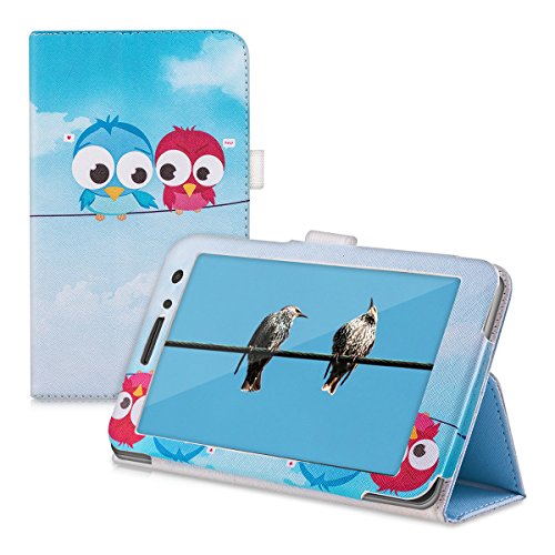 kwmobile Hülle für Huawei MediaPad T1 7.0 / Honor Play Tablet T1 - Tabletcover Slim Case Tablet Schutzhülle - Smart Cover Tabletcase Vögel Comic Design Blau Rot Hellblau