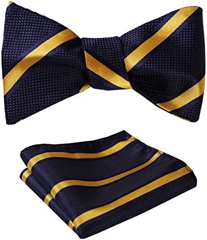 HISTERN Men's Black Bow Tie Striped Bow Ties and Pocket Square Set Bow Ties For Men and Handkerchief Wedding Party Sports Club Self Tie Bowtie