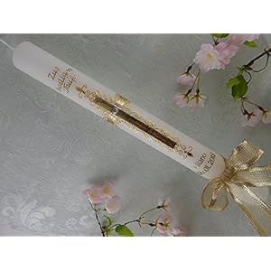 Taufkerze Kommunionkerze Kreuz Ornament gold Taufkerzen Kommunionkerzen Junge Mädchen 400/40 mm inklusive Beschriftung