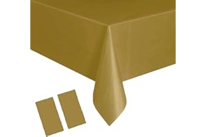 YAAVAAW 2 pezzi tovaglie usa e getta dorate 137×274cm per feste di Natale rettangolari da pranzo copritavoli usa e getta in plastica tovaglia dorata per feste per picnic, baby shower, matrimoni, Natale, feste