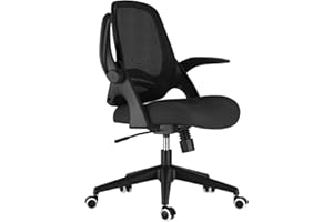 Hbada Office Chair Desk Chair Flip-up Armrest Ergonomic Task Chair Compact 120° Locking 360° Rotation Seat Surface Lift Reinforced Nylon Resin Base, Black