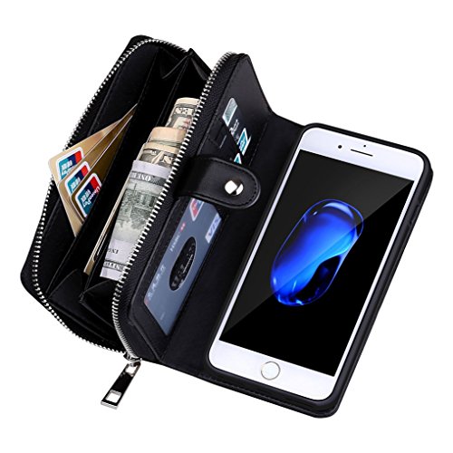 LOOKAY iPhone 7 Plus Multifunktions Hochwertigen PU Leder Handy Tasche Weben Handy Schutz Schale Tasche Schutzhülle Handyhülle hülle und Geldbörse 2 in 1 – Weave Schwarz - 5