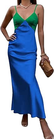 Meicywybb Frauen Satin Ausschnitt Röhrenoberteil Maxikleid Spaghettiträger  Bodycon Cami Langes Kleid Abend Cocktail Formelles Kleid : Amazon.de:  Bekleidung