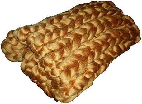 RootsBay Handmade Chunky Giant Acrylic Wool Throw Blanket Arm Knitted 100 x 140cms (Mustard yellow)
