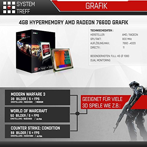 Gaming PC / Multimedia COMPUTER inkl. Windows 10 Pro 64-Bit! – AMD Quad-Core A8-7600 4x 3,8GHz Turbo – Radeon 7660D mit 4 GB HyperMemory APU – 8GB DDR3 RAM – 1000GB HDD – 24-fach DVD Brenner – USB 3.0 – DVI – HDMI – VGA – Gamer PC mit 3 Jahren Garantie! - 5