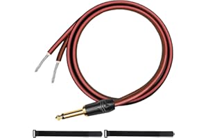 MKBKLLJY 1Pcs 1/4" TS Plug to Bare Speaker Wire 1FT 16AWG Positive Red Wire Marking Pure Copper Shell Gold-Plated TS Plug 6.35mm Mono Male Connector with Cable Ties for DJ DIY Guitar Speaker Projects