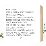  Nimm Dir Zeit - einzigartiges Holzbild 15x15x2cm zum Hinstellen/Aufhängen, echter Fotodruck mit Spruch auf Holz - schwarz-weißes Wand-Bild Aufsteller Zuhause Büro zur Dekoration oder als Geschenk-Idee