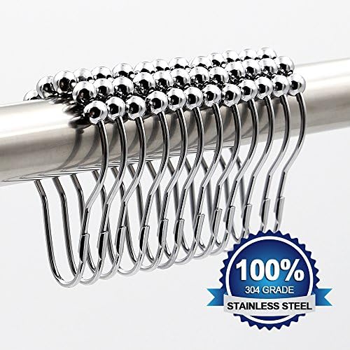 3ZHIYI Stylish Shower Curtain Hooks Stainless Steel Polished Chrome Shower Curtain Rings Set of 12 Rings 3YG021