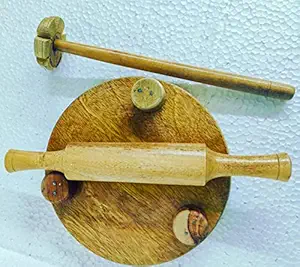 Kaka jiji handicraft Wooden Chakla Belan with Rai ( Hand Blander ) for Kitchen Uses I Roti Maker I Chapati Maker I Chach Maker I Dahi Maker I Rolling Board I Rolling Pin ( Set of 3 )