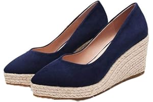 LANGFENGEU Scarpe con Zeppa in Pelle Scamosciata da Donna Tacchi Alti Classici con Punta a Punta Piattaforma con Espadrillas da Strada Mary Jane Pompe da Donna da Ufficio Shallow