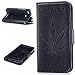 Produktbild Lonchee Xiaomi Redmi 3s Wallet Tasche Brieftasche Schutzhülle , Ahornblatt geprägtes Muster Design Hochwertige PU Leder Folio Tasche Case Hülle im Bookstyle mit Standfunktion Kredit Kartenfächer (schwarz)