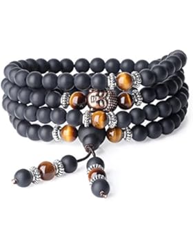 COAI Geschenkideen Glückskette Glücksarmband aus Onyx und Tigerauge mit Buddha-Kopf für Damen und Herren
