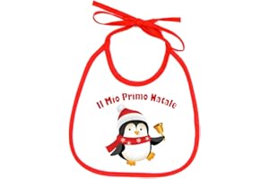 ALMATEX Bavetta Neonato ANGEL "IL MIO PRIMO NATALE" Bavetta Natalizia Cotone 100% Made in Italy (PINGUINO)