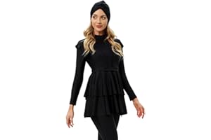 IWEMEK Muslim Swimming Costume Women Burkini Swimwear Ladies Full Body Long Sleeve Swimsuit Modest Islamic Arabic Swimming Suit Top + Pants + Hijab 3 Pieces Beachwear Bathing Surfing S-4XL
