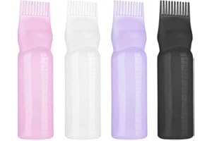 PEBIPOO 4 Stück Haaröl Applikator Flasche Haare, Wurzelkamm Hair Oil Applicator Bottle, Flasche mit Haarfärbebürste (Rosa, Weiß, Lila, Schwarz)