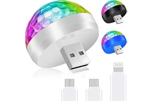 URAQT USB Disco Lights, 3 szt. Mini Disco Ball Lights, wielokolorowe LED nastrojowe światła samochodowe, lampa RGB Disco, z 3 adapterami, odpowiednie na imprezę, klub, urodziny, karaoke