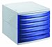 Produktbild Rotho 1108106159 Schubladenbox Bürobox Quadra aus Kunststoff (PS), 6 geschlossene Schübe, A4-Format, hochwertige Qualität, circa 37 x 28 x 25 cm, grau/blau