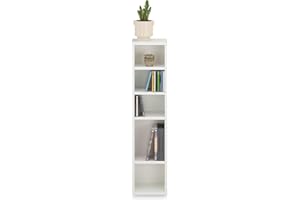 IDIMEX Étagère pour CD et DVD Melodie en Bois avec 5 étagères, 21 x 88 x 20 cm, Idéal pour rangements CD et DVD, Semi-modulable, Blanc