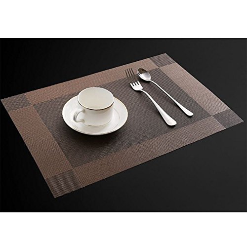 Fontic 6er Set Platzsets 30x45cm Platzdeckchen Rutschfest Abwaschbar Tischmatten aus PVC Abgrifffeste Hitzebeständig Tischsets Schmutzabweisend und Waschbare, Platz-Matten für küche Speisetisch (Braun) - 6