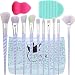 Make Up Brushes, Lover Bar 10pcs Unicorn Design Makeup Brush Set+Beauty Cosmetics Blender Sponge+Brush Cleaning-Luxe Face Powder Highlighter Cream Contour Liquid Foundation Eyeshadow Eyebrow Brush Kit (Colourful Hair)