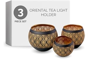 Flanacom Świecznik premium – zestaw 3 szt. – czarne złoto – słoiki na podgrzewacze – orientalne podgrzewacze – marokańskie świeczniki na podgrzewacze – wytrzymały dozownik światła – nowoczesne,