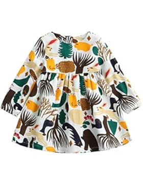 Mode Mädchen Herbst Wald Tiere Karikatur Lange Hülse Kleid