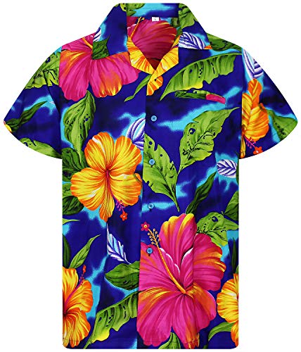 V.H.O. Funky Camisa Hawaiana, BigFlower, Darkblue, M