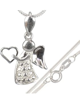 Taufschmuck-Set:Herz mit Schutzengel Anhänger mit 40 cm Schlangen-kette aus 925 Silber#557