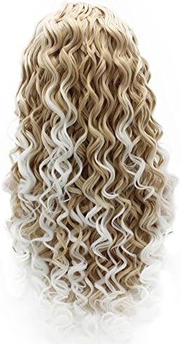 26inch Long Curly White Tip Blonde Heat Resistant Fiber Hair Lace Front Wig