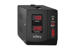 NJOY Alvis 1000 Stabilizzatore di Tensione 1000VA AVR 600W Monofase - Display Digitale - 1 Uscita Schuko - 600 Watt - Dispositivo di Protezione di Tensione 230V