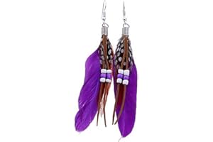 ANGOTER 1 Par De Plumas Falso Regalo De La Joyería Largo del Oído De La Borla De Los Pendientes De Bohemia Granos del Arte Popular del Estilo Cuelgan El Pendiente De Gota De La Mujer