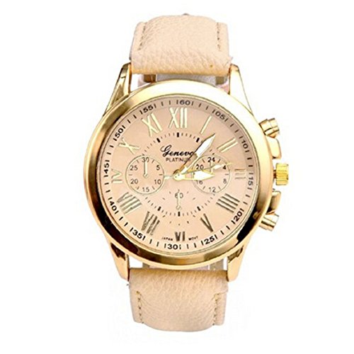 Culater retro Mdchen Frauen Luxus Quarz rmische Edelstahl Quarz Armbanduhr Uhr beige