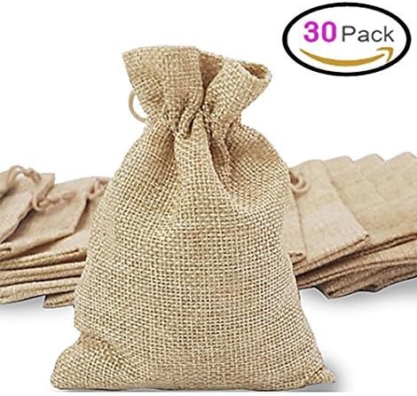 30Pcs Burlap Bags with Drawstring, Jute Hessian Gift packing Storage Sacks Bag Pouch for Wedding Party Christmas DIY Craft, 5.5 x 4.0 Inch