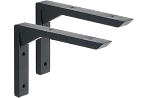 Mooche 2 Stück Edelstahl L- Regalhalterung , 15cm Wandmontage Metallwinkel, 304 Edelstahl Wandhalterung Regalwinkel Regalträger mit Geboht für Wohnzimmer, Schlafzimmer, Schwarz