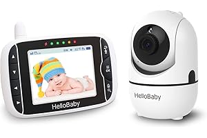 Hellobaby Babyphone Camera, 3,2'' Baby Phone avec Caméra Vidéo, 360° PTZ Camera Bebe Surveillance avec VOX, Vision Nocturne, Capteur de Température, Audio Bidirectionnel Visiophone pour Bébé