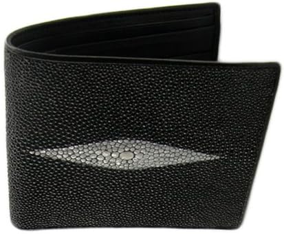Genuine Stingray Skin Leather Bi-Fold Wallet w/ Left Flap (Black)