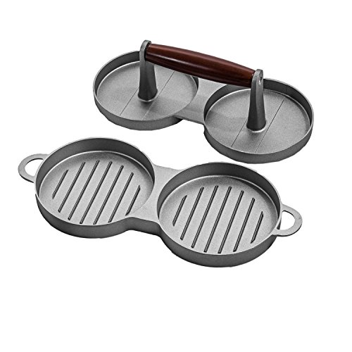 Doppel Hamburgerpresse Set Hamburger Maker Form 2 tlg. mit Holz Griff aus Aluminum Antihaft BBQ - 2
