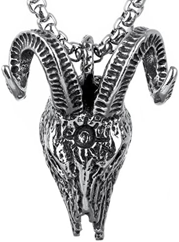 COPAUL Retro Mens Stainless Steel Goat Head Skull Pendant Necklace,Silver