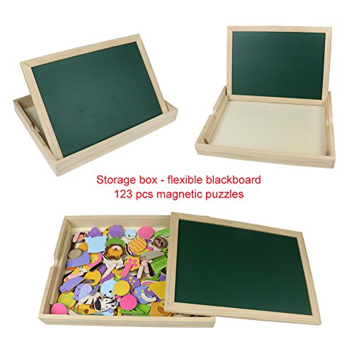 Wooden Jigsaw Puzzles 123 PCS Forest Animals Double Sided Magnetic Wooden Drawing Board with Gift Package for Children over 3 Years Old