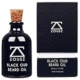 ZOUSZ Beard Oil | Black Oud Scented Beard Oil As Seen In GQ | Non-Greasy + Masculine Beard Oil | Moisturises and Conditions Beard | Luxury + Finest + Beard Growth Oil | Mens Gift (50mL)