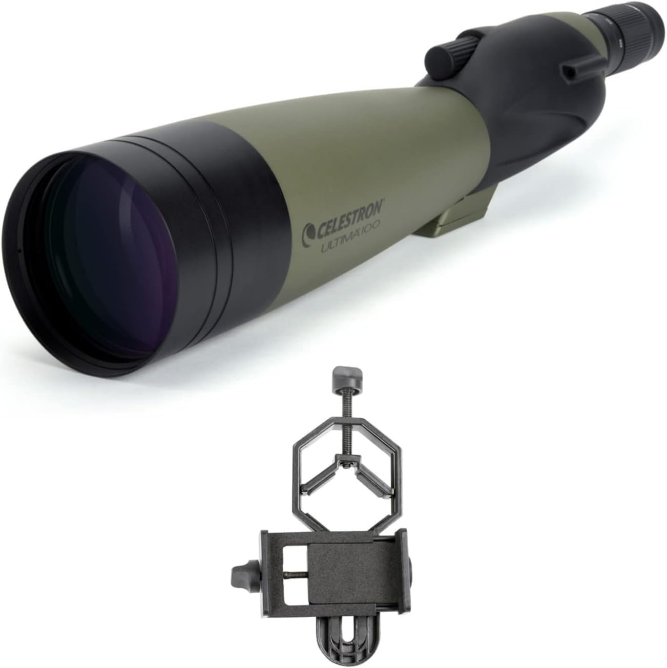 Celestron Ultima 80mm Straight Spotting Scope with 20-60x Zoom Eyepiece and Smartphone Adapter for Target Shooting Hunting Bird Watching Wildlife Astronomy Scenery