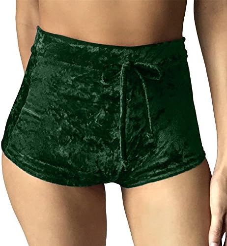 EUTOB Women's Soft Stretchy Drawstring High Waist Velvet Club Shorts Dark Green