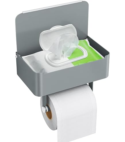 Toilettenpapierhalter Mit Feuchttuch-Fach – Wandmontiert, Grau, Aus Aluminium & ABS