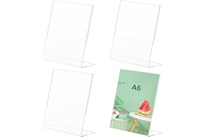 GOIEHIR Expositor Metacrilato Transparente A6, Soporte para Letreros de Acrílico 4 Piezas, de Sobremesa de Mesa Transparente para Carteles, Oficina, Tienda