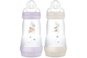 MAM Biberon Easy Start/Anti-Colique - 260ml - Lilas + Sable - Tétine Débit 2 - X2