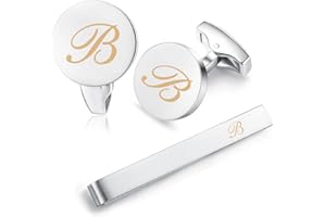 Honey Bear Carta Inicial Alfabeto Gemelos & Clip Pasador de Corbata Pisacorbatas - Acero Inoxidable para la Camisa de los Hombres Regalo de Boda del Negocio Plata