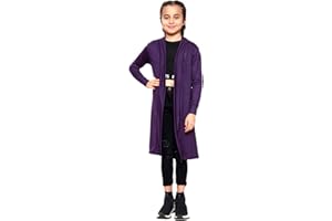 Aelstores Filles Boyfriend Maxi Cardigan Plaine Manches Longues Mode Pull d'école Ouvert sur Le Devant 5-14 Ans