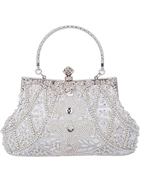 Frauen Vintage Kuss Lock Perlen Pailletten Design Blume Abend Clutch Große Hochzeit Geldbörse