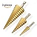 Produktbild Tronisky Profi HSS Stufenbohrer, 3 Stück Stahl Schälbohrer Ø 4-12 mm / 4-20mm / 4-32mm Titannitriert Schneiden Konusbohrer Kegelbohrer für Edelstahl, Metall, Holz, Kunststoff, usw - Gold