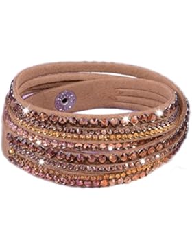 Armband Wrap Kaskade Slake Strasssteine Brillant Kristall Leder Wildleder Caffé